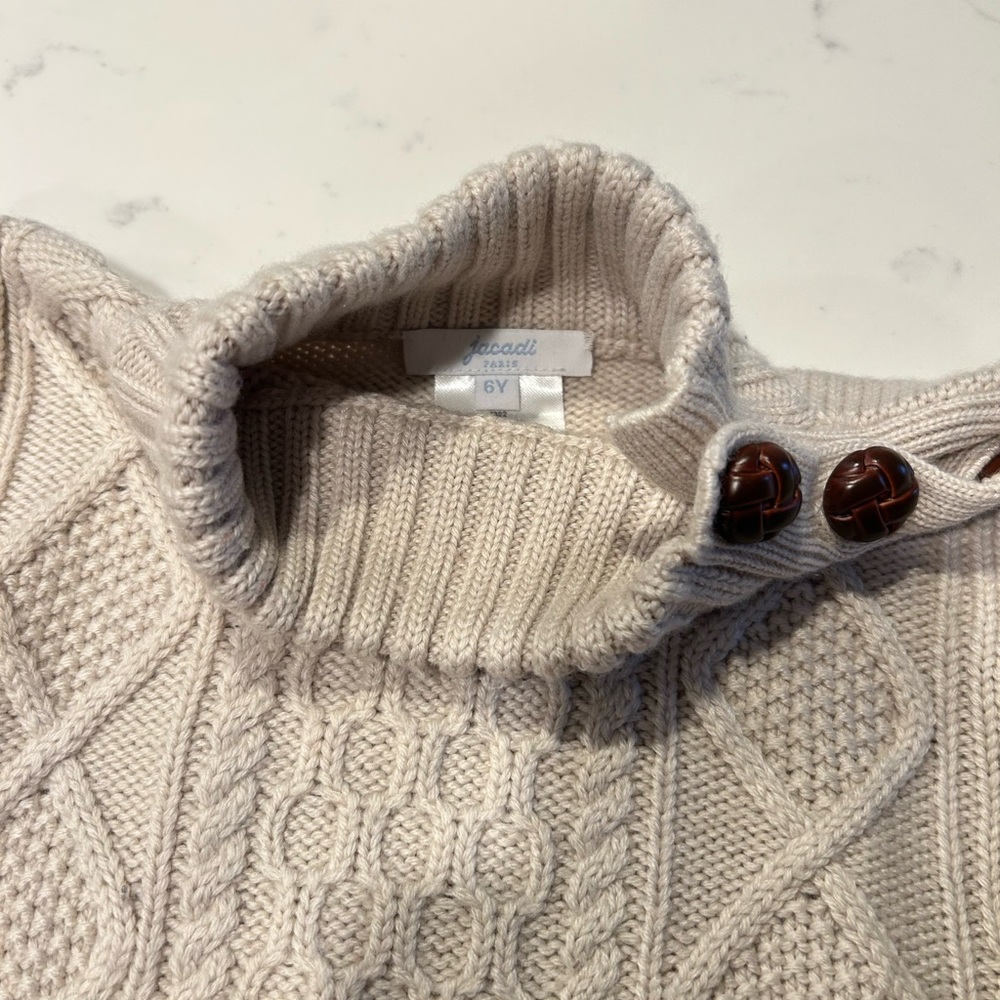 Jacadi Cream Cable Knit Turtleneck Sweater - Picture 6 of 7